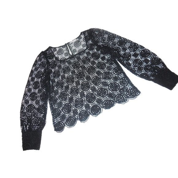 Blouse Black Lace NEW Long Sleeve tunic blouse see-through summer tunic top - Picture 4 of 13